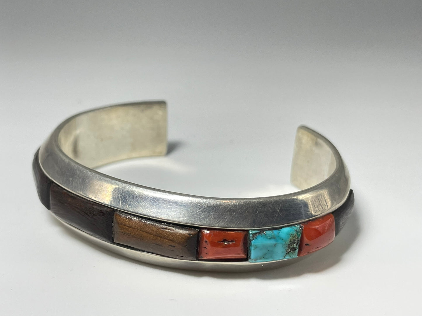 Wholesale Thick Ironwood Inlay Navajo Turquoise Sterling Silver Bracelet .925