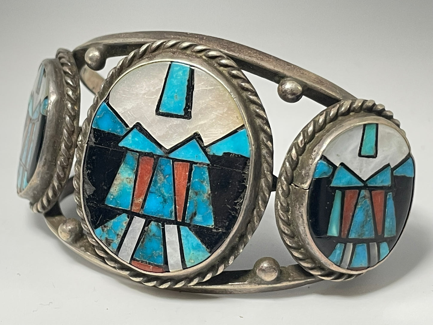 Heavy Inlay Wholesale Vintage Navajo Turquoise Sterling Silver Bracelet .925