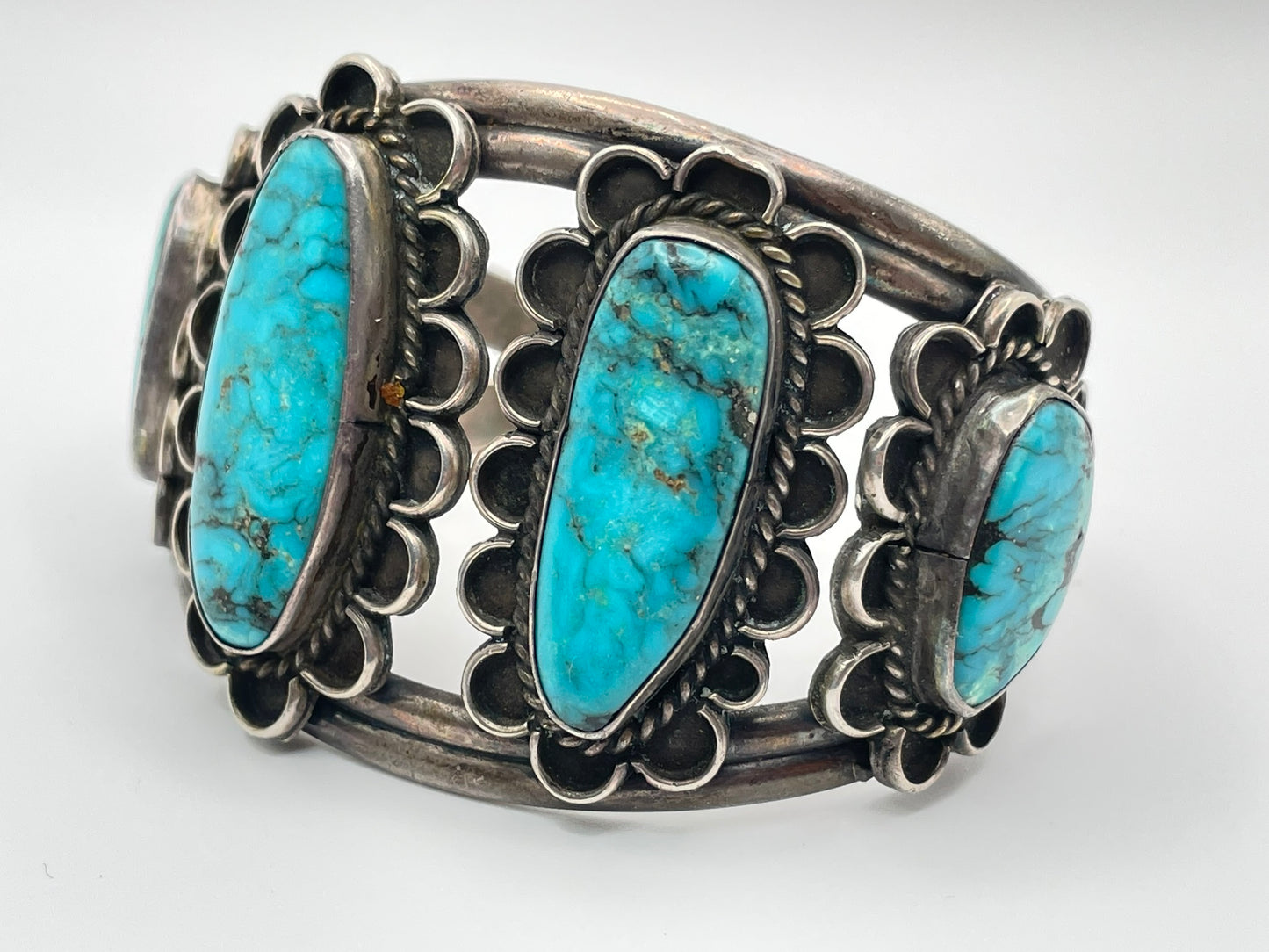 Vintage Navajo Blue Diamond Turquoise Sterling Silver Bracelet