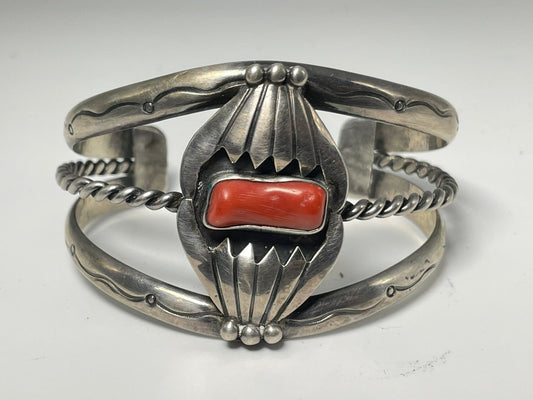 Wholesale Vintage Navajo Coral Sterling Silver Bracelet .925