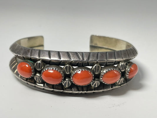 Wholesale Vintage Navajo Coral Sterling Silver Bracelet .925