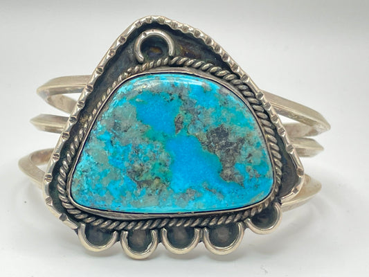 Navajo Morenci Vintage Turquoise Sterling Silver Bracelet .925