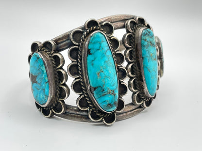 Vintage Navajo Blue Diamond Turquoise Sterling Silver Bracelet