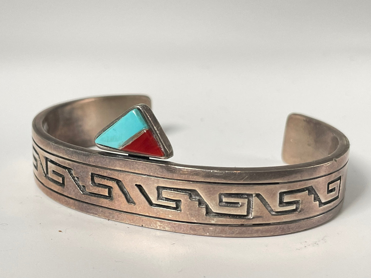 Turquoise Coral Inlay Navajo Turquoise Sterling Silver Bracelet .925