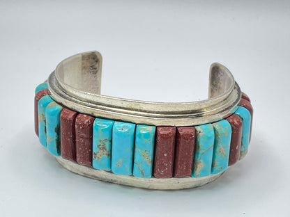 Navajo Inlay Vintage Turquoise Sterling Silver Bracelet .925