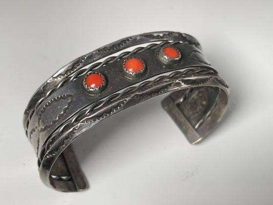 Wholesale Vintage Navajo Coral Sterling Silver Bracelet .925