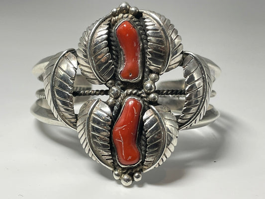 Wholesale Leaf vintage Navajo Coral Sterling Silver Bracelet .925