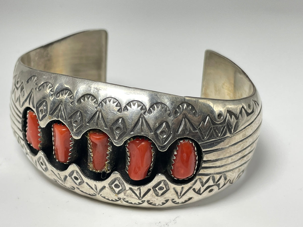 Wholesale Vintage Navajo Coral Sterling Silver Bracelet .925 – Native ...