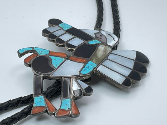 Vintage Zuni Eagle Turquoise Sterling Silver Bolo .925