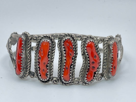 Long coral vintage Navajo Coral Sterling Silver Bracelet .925