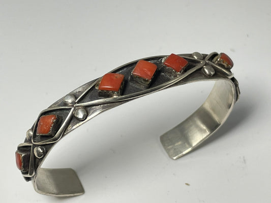 Wholesale Vintage Navajo Coral Sterling Silver Bracelet .925