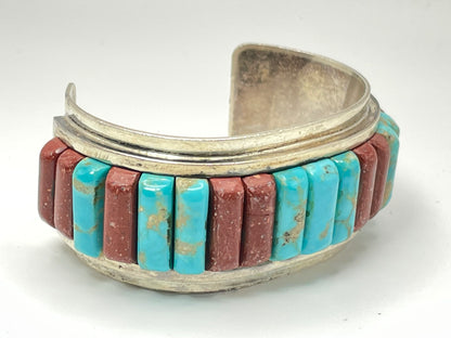 Navajo Inlay Vintage Turquoise Sterling Silver Bracelet .925