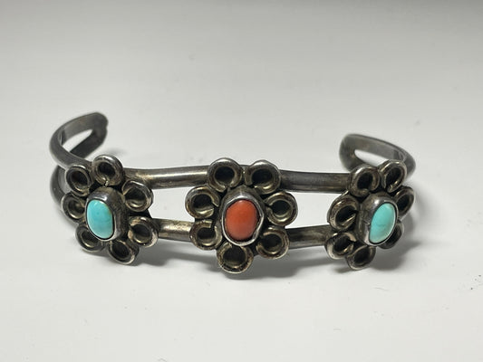 Wholesale Vintage FlowerNavajo Turquoise Sterling Silver Bracelet .925