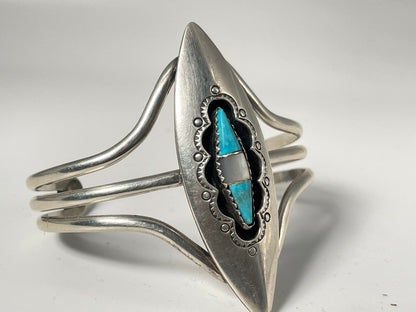 MOP Turquoise Vintage Navajo Turquoise Sterling Silver Bracelet .925