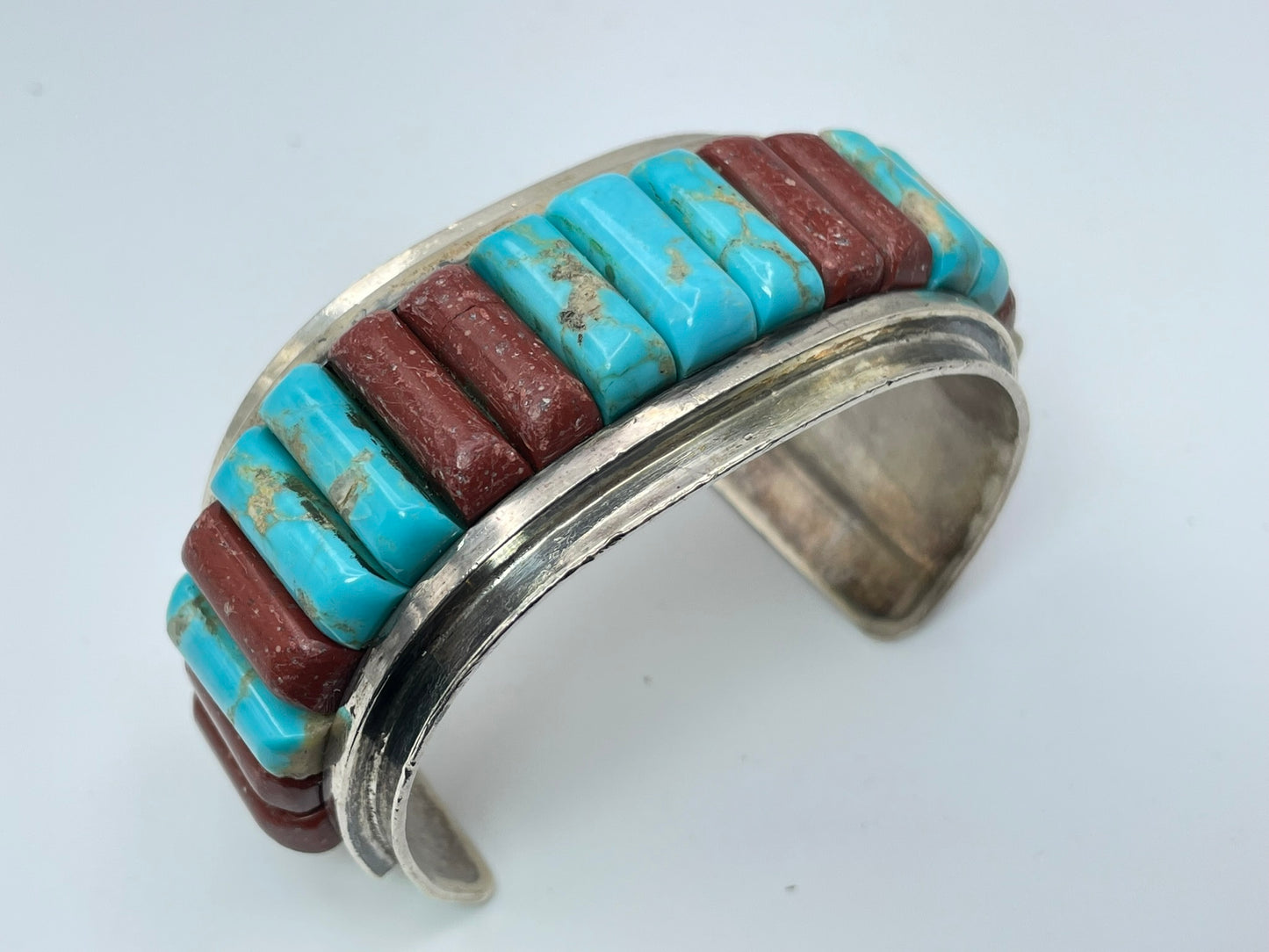 Navajo Inlay Vintage Turquoise Sterling Silver Bracelet .925