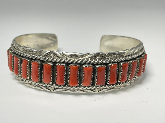 Wholesale Vintage Navajo Coral Sterling Silver Bracelet .925