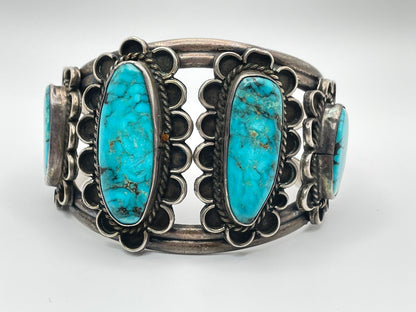 Vintage Navajo Blue Diamond Turquoise Sterling Silver Bracelet