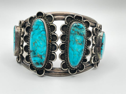 Vintage Navajo Blue Diamond Turquoise Sterling Silver Bracelet