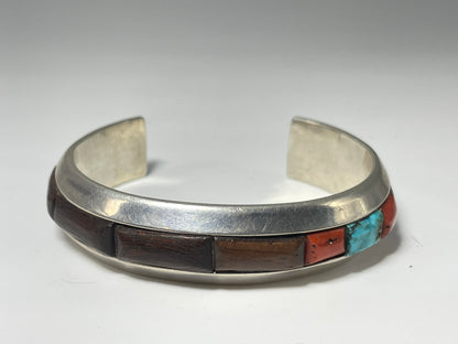 Wholesale Thick Ironwood Inlay Navajo Turquoise Sterling Silver Bracelet .925