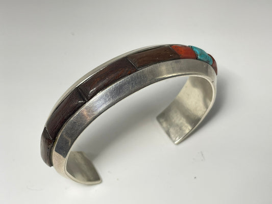 Wholesale Thick Ironwood Inlay Navajo Turquoise Sterling Silver Bracelet .925