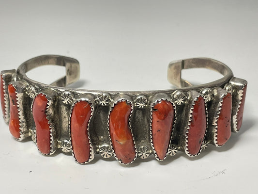 Wholesale Vintage Long Coral Navajo Coral Sterling Silver Bracelet .925