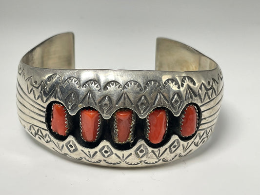 Wholesale Vintage Navajo Coral Sterling Silver Bracelet .925