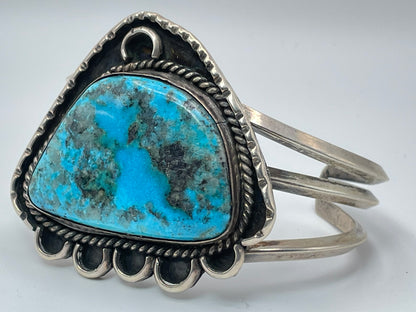 Navajo Morenci Vintage Turquoise Sterling Silver Bracelet .925