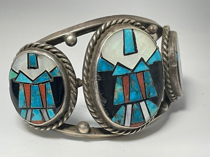 Heavy Inlay Wholesale Vintage Navajo Turquoise Sterling Silver Bracelet .925