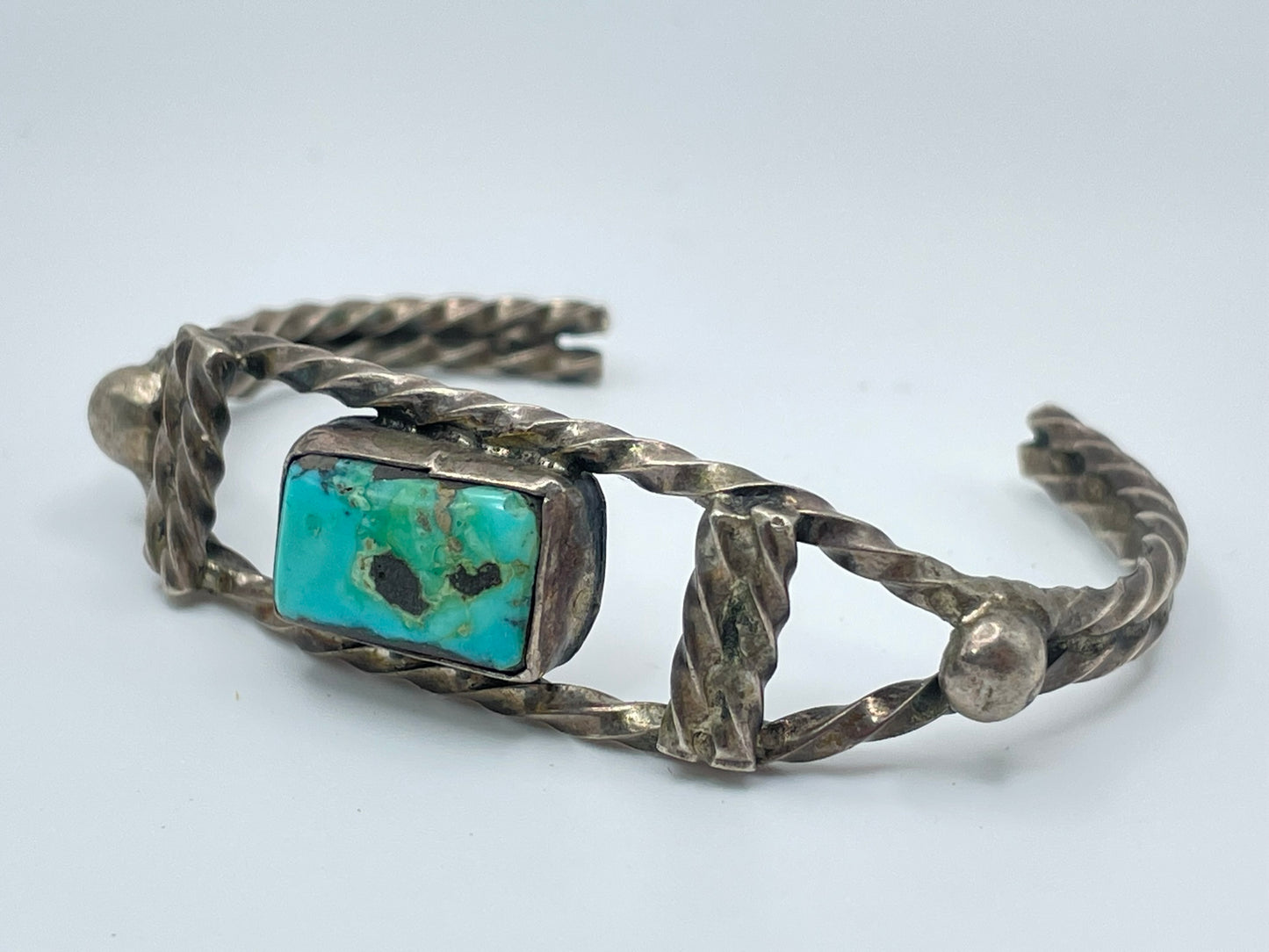 Navajo Square Turquoise Sterling Silver Bracelet .925