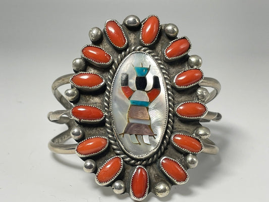 Wholesale Vintage Navajo Coral Sterling Silver Bracelet .925