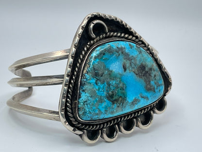 Navajo Morenci Vintage Turquoise Sterling Silver Bracelet .925