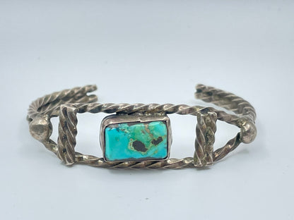 Navajo Square Turquoise Sterling Silver Bracelet .925