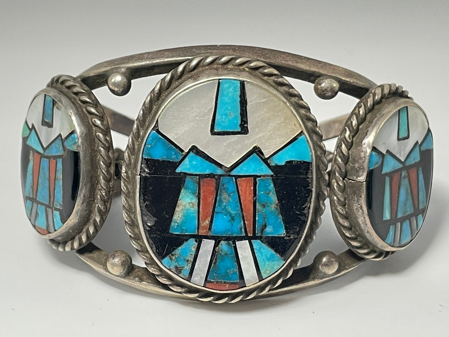 Heavy Inlay Wholesale Vintage Navajo Turquoise Sterling Silver Bracelet .925