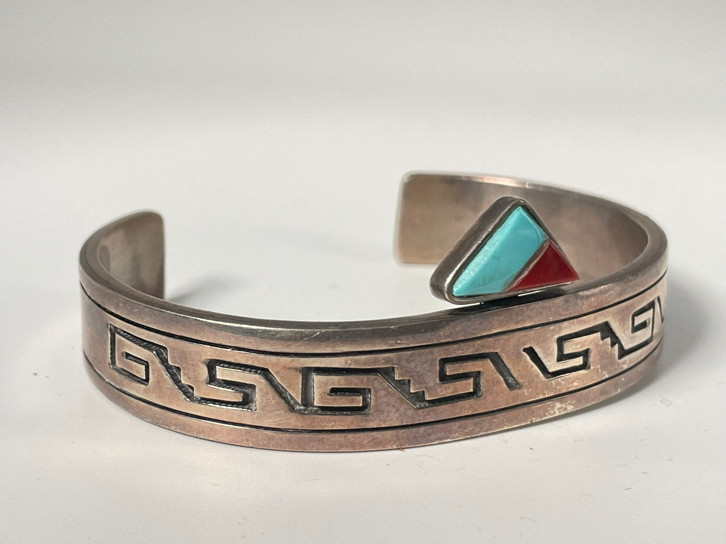 Turquoise Coral Inlay Navajo Turquoise Sterling Silver Bracelet .925