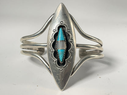 MOP Turquoise Vintage Navajo Turquoise Sterling Silver Bracelet .925